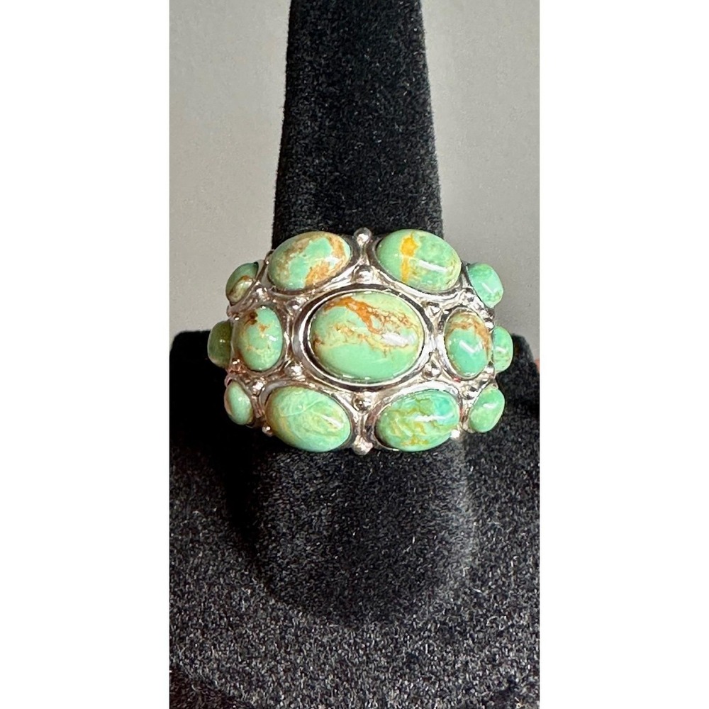 KH 925 India Sterling Silver Green Turquoise Dome Cluster Ring Size 6 Vintage